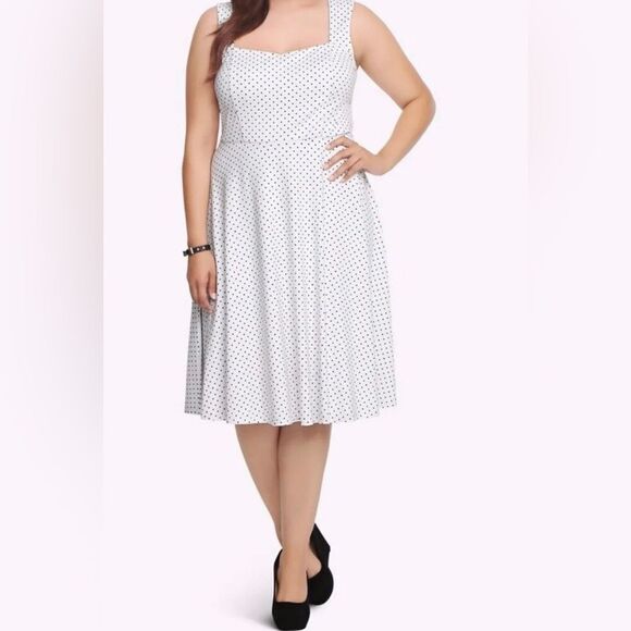 TORRID Retro White Polka Dot‎ Sleeveless Swing Dress Knee Length Knit Size 14 - Picture 1 of 10